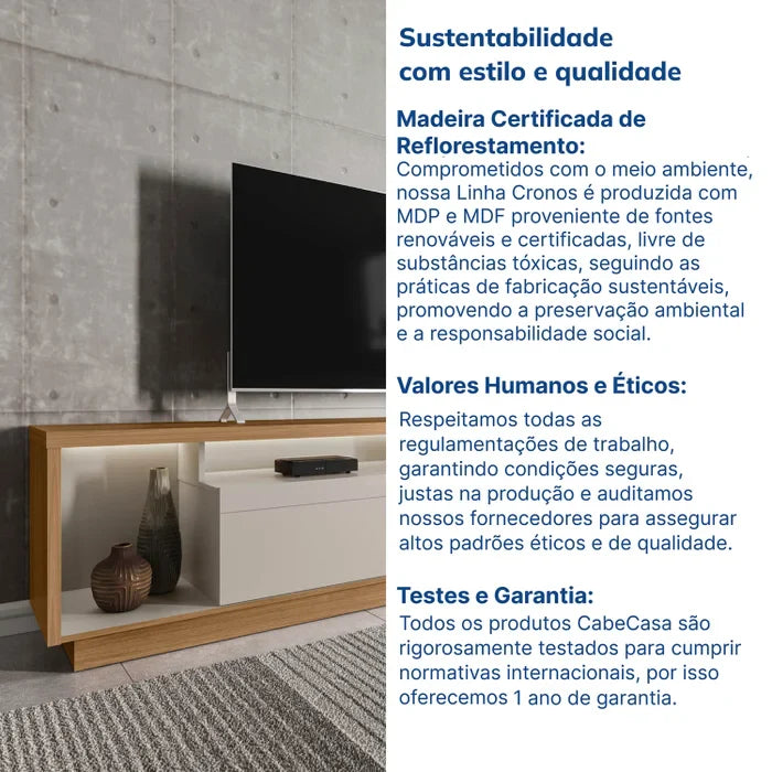 Rack para TV até 75 Polegadas 3 Portas 218cm Fita de LED