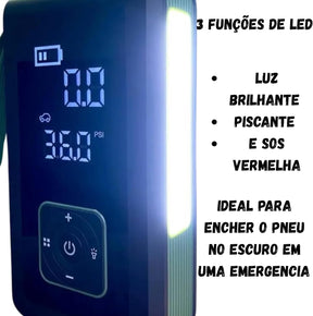 CARGA DE BATERIA + BOMBA DE AR PORTÁTIL + LANTERNA [3 em 1]