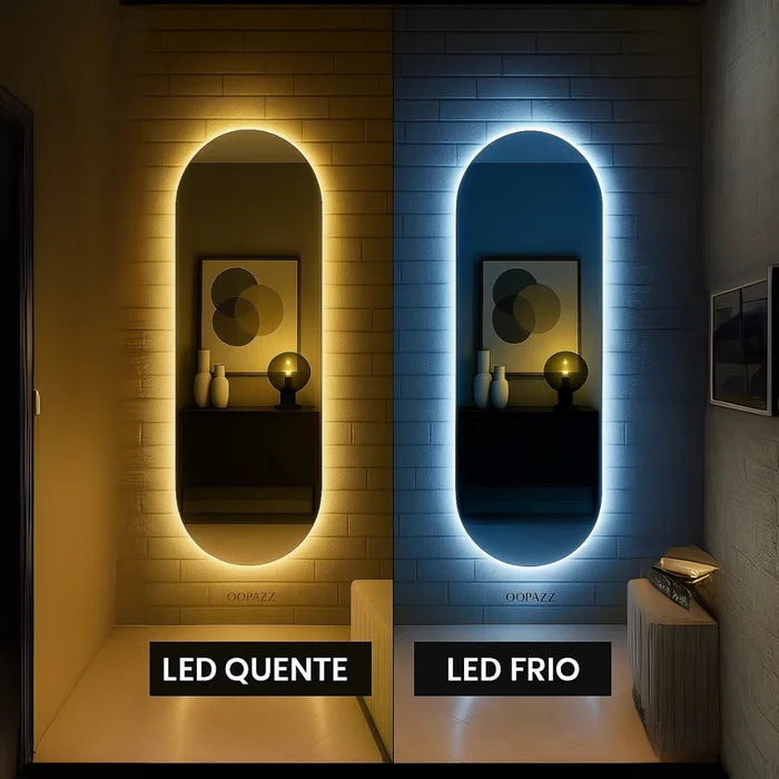 Espelho Grande Corpo Inteiro Lapidado S/moldura Designer Oval 150x40cm Luxo com Led Fria/quente